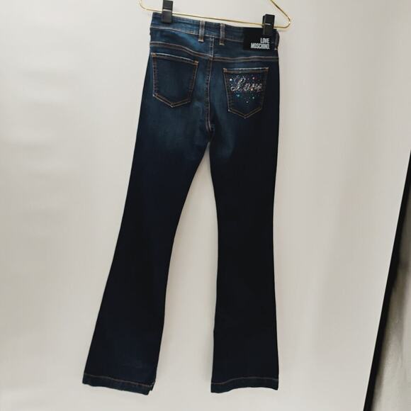 Love Moschino Women's Flare-Leg Jeans Denim Size 26 y2k bedazzled pockets - Picture 10 of 15